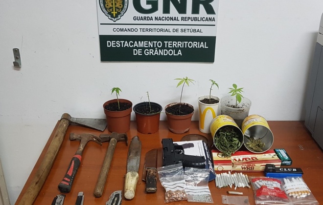 Homem de 36 anos foi detido em Grândola por tráfico de estupefacientes e posse de armas proibidas