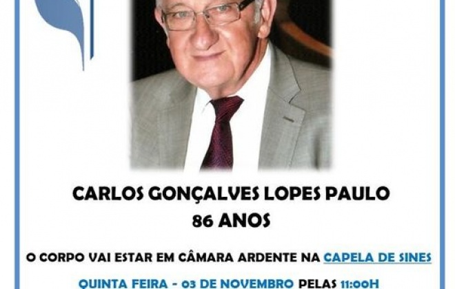 Funeral de Carlos Lopes Paulo realiza-se nesta quinta-feira dia 3 de novembro