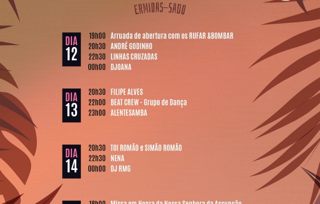 Ermidas-Sado vai estar em festa nos dias 12, 13, 14 e 15 de agosto