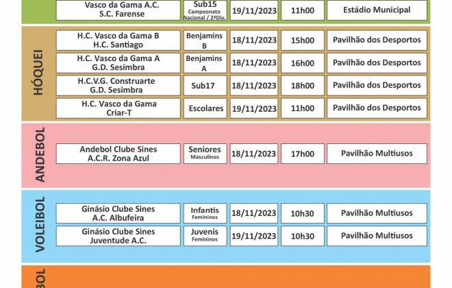 Agenda desportiva para os dias 18 e 19 de novembro de 2023