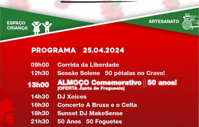 Junta de Freguesia de Santo André comemora o 25 de abril ao longo desta quinta-feira