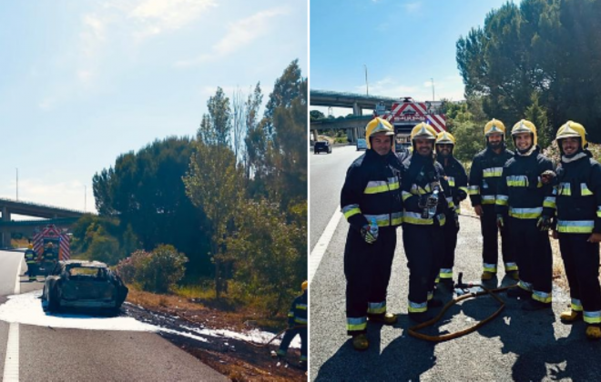 Bombeiros de Águas de Moura combateram incêndio rodoviário na A2