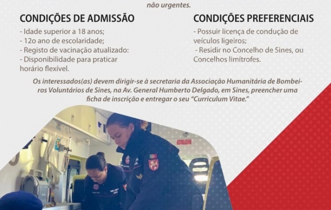 Bombeiros de Sines com concurso aberto para a contratação de motoristas e tripulantes