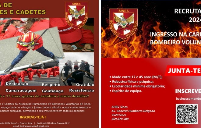 Bombeiros de Sines com inscrições abertas para a Escola de Infantes e Cadetes e para novos Bombeiros