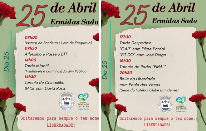 Ermidas Sado comemora o 25 de abril com atividades para toda a população