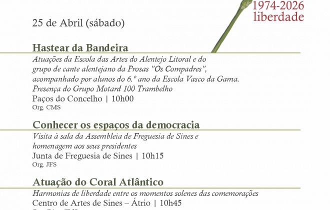 Sines assinala o 52.º aniversário do 25 de Abril com várias iniciativas protocolares