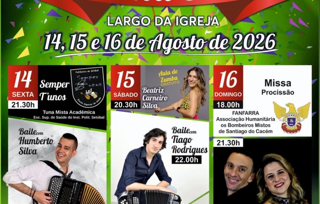 Largo da Igreja acolhe Festas de Santa Cruz de 14 a 16 de agosto com música e tradição